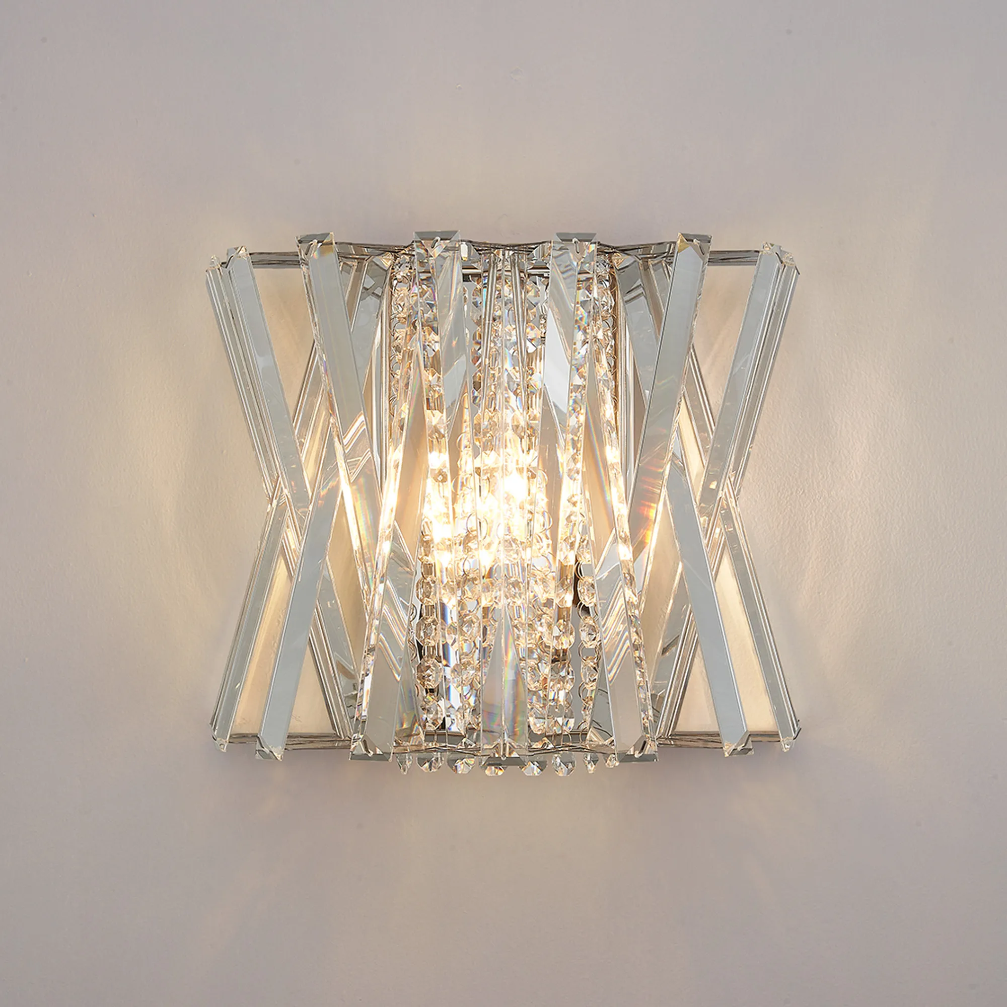 Faline Polished Nickel Crystal Wall Lights Diyas Flush Crystal Wall Lights